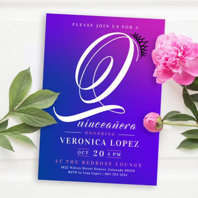 Invitación Gradiente rosa de moda Tiara 15.ª Fiesta de Quince (Subido por el creador)