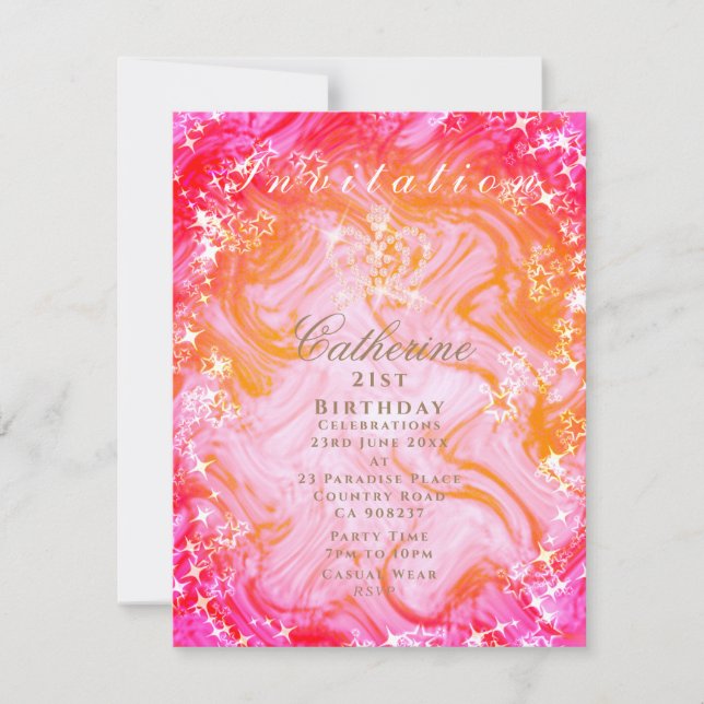 Invitación gradiente rosa melocotón corona brillan (Anverso)