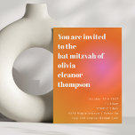 Invitación Gradiente rosa Naranja retro Mitzvah único<br><div class="desc">Invitación a Mitzvah de murciélago único de gradiente rosa Naranja retro</div>