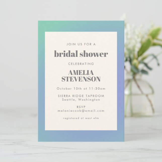 Invitación Gradiente verde azul retro Ducha única de novia (Anverso de pie)