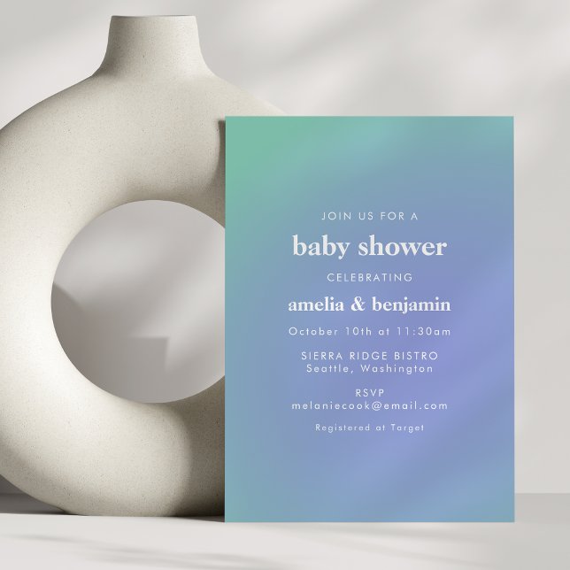 Invitación Gradiente verde azul retro lindo Baby Shower único (Subido por el creador)