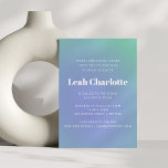 Invitación Gradiente verde verde azul de menta retro Mitzvah<br><div class="desc">Gradiente verde azul retro Cuto Único Invitación a Bat Mitzvah</div>