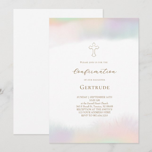 Invitación gradientes pastel bordes Confirmación (Anverso / Reverso)