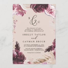 Invitación Grado Boho Pampas | Boda de monograma formal Peach
