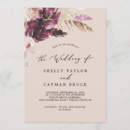 Invitación Grado Boho Pampas | Peach Monogram Back Boda