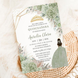Invitación Grado Boho Quinceanera Sage Green Floral Pampas
