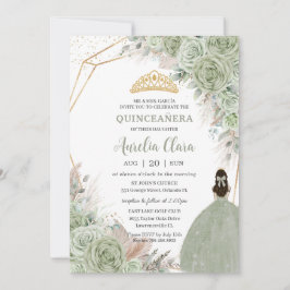 Invitación Grado Boho Quinceañera Sage Green Floral Pampas