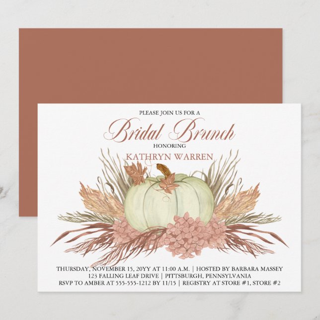Invitación Grado Boho Rustic Pampas | Brunch de novias de cal (Anverso / Reverso)
