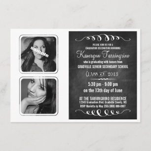 Invitación Grado cromado monocromo de doble foto