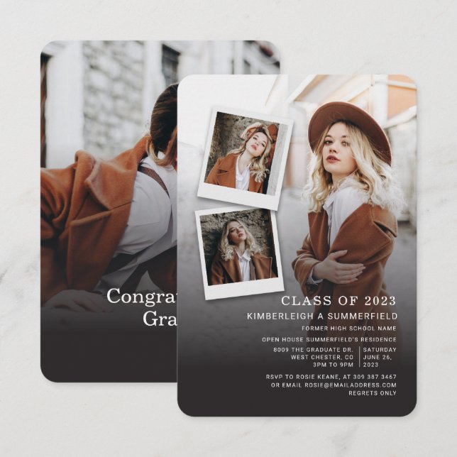 Invitación Grado de Collage de fotos del partido de graduació (Anverso / Reverso)