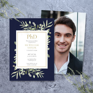 Invitación Grado de Doctorado Verde azulado marino Foto Gradu