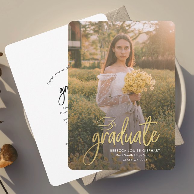 Invitación Grado de foto de guión de graduación - Open House  (Graduation Script Photo Grad Open House 2025 Invitation)