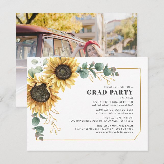 Invitación Grado de fotografía floral de la fiesta de graduac (Anverso / Reverso)