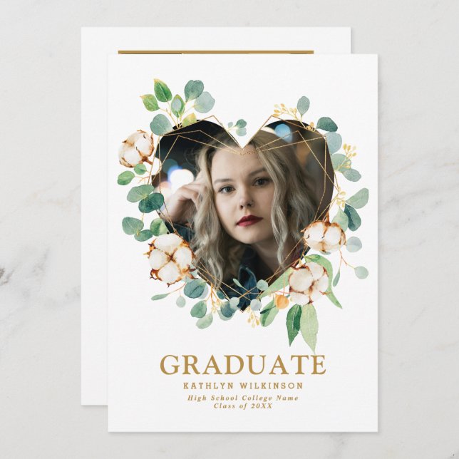 Invitación Grado de fotografía geométrica de oro de eucalipto (Anverso / Reverso)