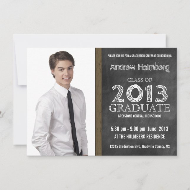 Invitación Grado de fotografía simple y moderno Chalk y Chalk (Anverso)
