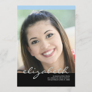 Invitación Grado de nombre de script elegante:Azul claro