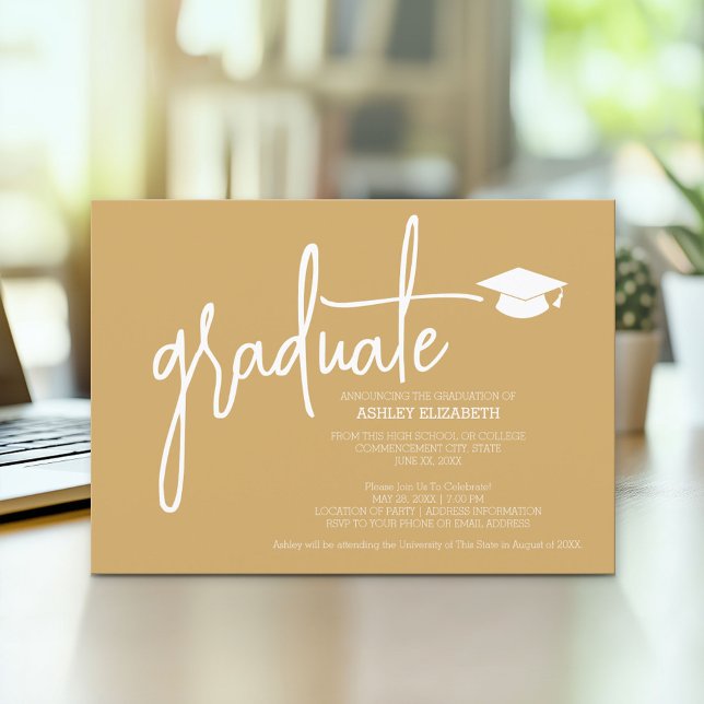 Invitación Grado de oro moderno para Personalizado de grado (Modern Graduation Announcement and Party Invitation)