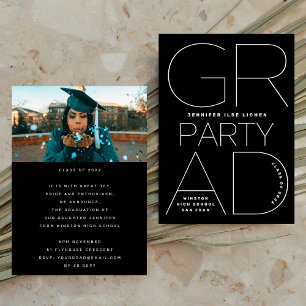 Invitación Grado de secundaria Fiesta blanco negro moderado m