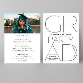 Invitación Grado de secundaria Fiesta blanco negro moderno mí