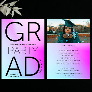 Invitación Grado de secundaria Fiesta negro ombre moderno mín