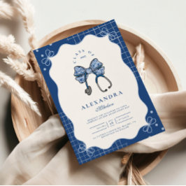 Invitación Grado escolar de enfermería de Blue Toile Bow