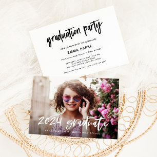 Invitación Grado moderno   Foto y texto manuscrito blanco