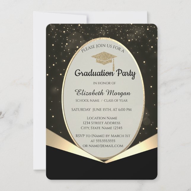 Invitación Grado purpurina, Graduación de Confetti de Oro (Anverso)
