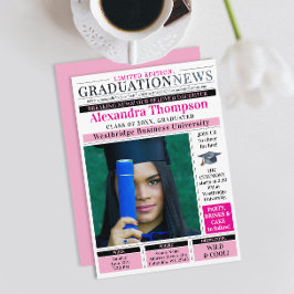 Invitación Grado Único Chic Rosa Fuerte en Periódico de Posgr