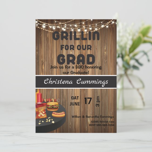Invitación Grados & Parrilla Barbacoa de Graduación (Anverso de pie)