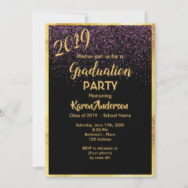 Invitación Graduación 2019 moda fiesta oro negro de confeti