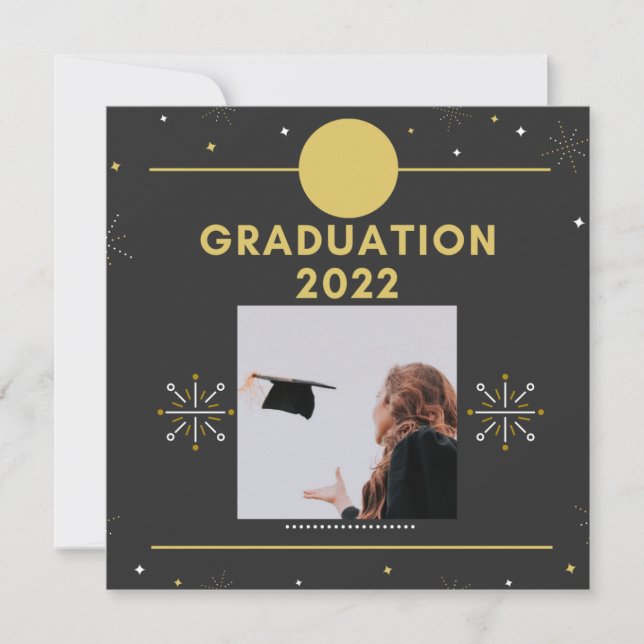 Invitación Graduación 2022 Fiesta Topper Black Gold Stars (Anverso)