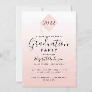 Invitación Graduación 2022 rosa fiesta chica topper oro