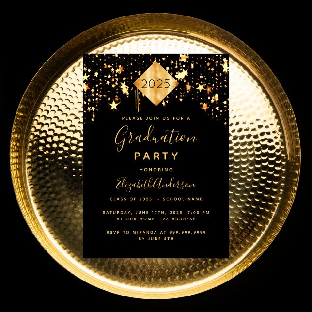 Invitación Graduación 2023 estrellas fiesta de oro negro supe (Subido por el creador)