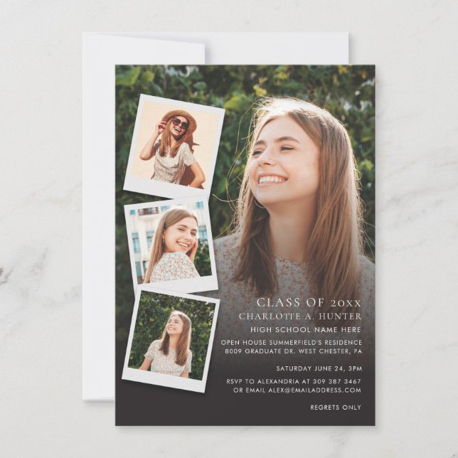 Invitación Graduación 2024 Collage de fotos Open House Grad (Anverso)