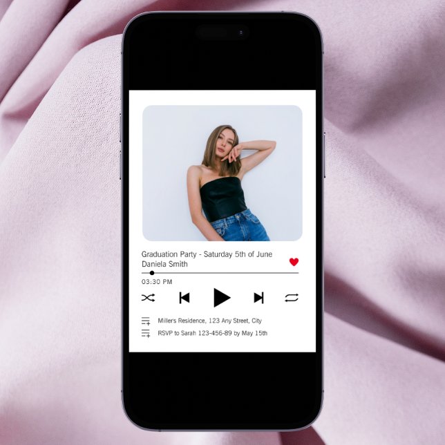 Invitación Graduación 2024 de la canción de un jugador de mús (Music Player Song Modern Photo Graduation 2024 Invitation)