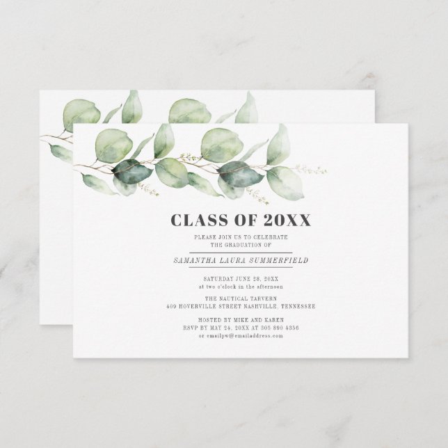 Invitación Graduación 2024 Eucalyptus Grad Fiesta (Anverso / Reverso)