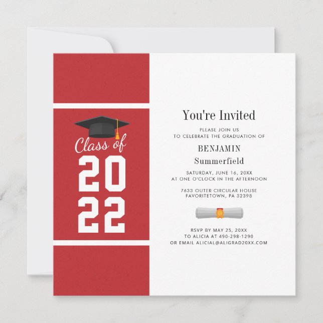 Invitación Graduación 2024 Fiesta elegante rojo blanco (Anverso)