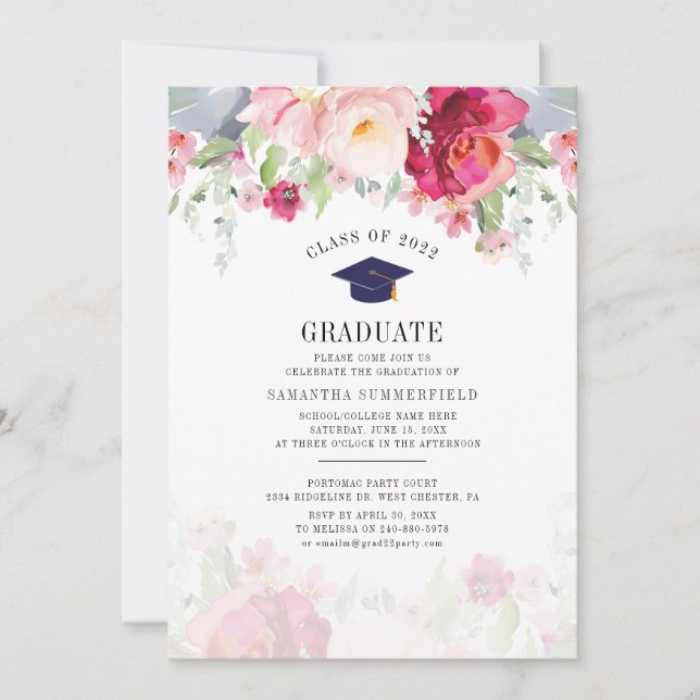 Invitación Graduación 2024 Fiesta Floral de grado acuático (Anverso)