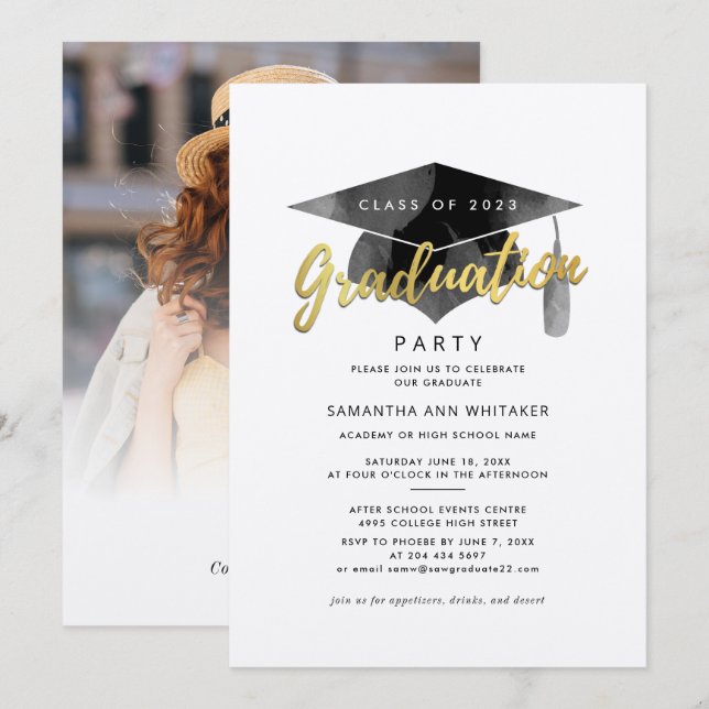 Invitación Graduación 2024 Fiesta Minimalista de fotografía (Anverso / Reverso)