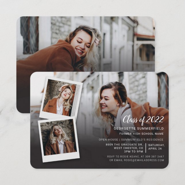 Invitación Graduación 2025 4 Fotos Grad Party Invitation (Anverso / Reverso)