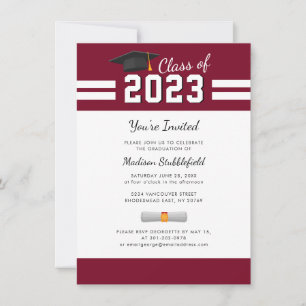 Invitación Graduación 2025 Elegante Fiesta Grad Burgundy