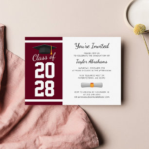 Invitación Graduación 2025 Fiesta Borgoña Grado moderno