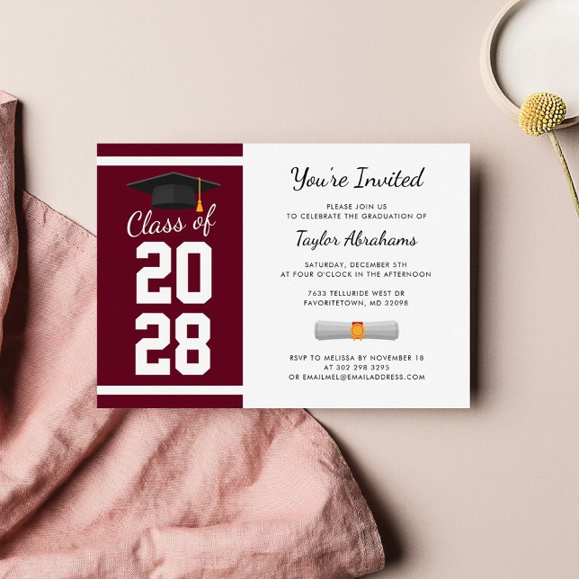 Invitación Graduación 2025 Fiesta Borgoña Grado moderno (Graduation Party 2024 Stylish Burgundy Invitation)
