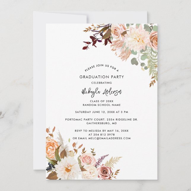 Invitación Graduación 2025 Fiesta de fotografía de grado flor (Anverso)