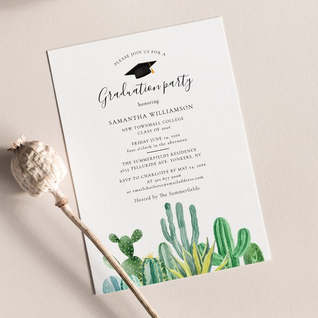 Invitación Graduación 2025 Fiesta de grado de acuarela (Cacti 2024 Graduation Party Invitation)