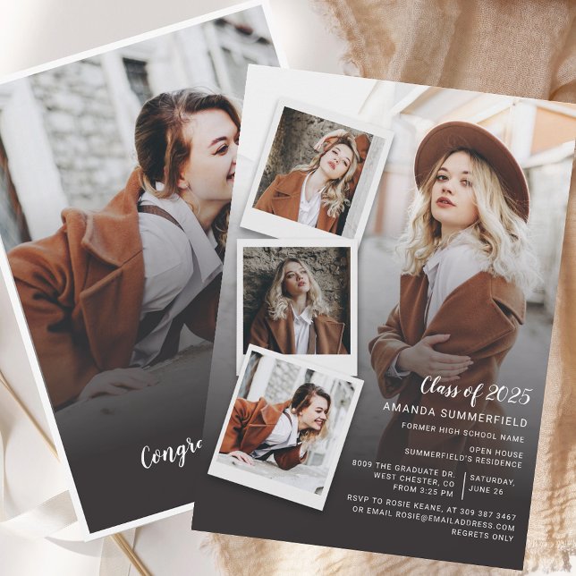 Invitación Graduación 2025 Fiesta de grado de Collage de foto (Graduation 2025 Photo Collage Grad Party Invitation)