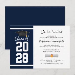 Invitación Graduación 2025 Fiesta de graduación azul de la Ma