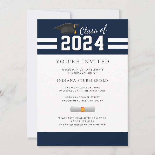 Invitación Graduación 2025 Fiesta de graduado azul de la mari (Anverso)