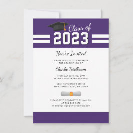Invitación Graduación 2025 Fiesta de graduado morado blanco