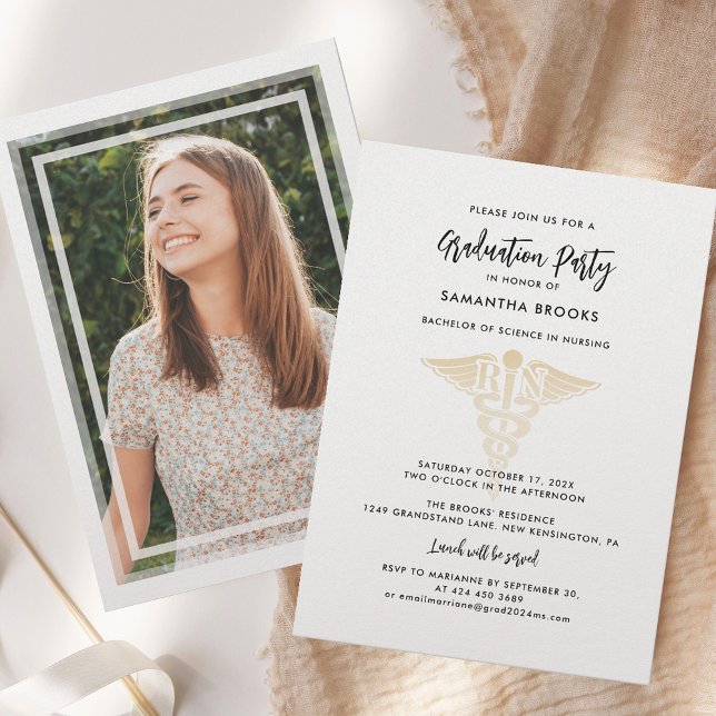 Invitación Graduación 2025 Fiesta de posgrado de Enfermería (Graduation 2025 Photo Nursing School Grad Party Invitation)